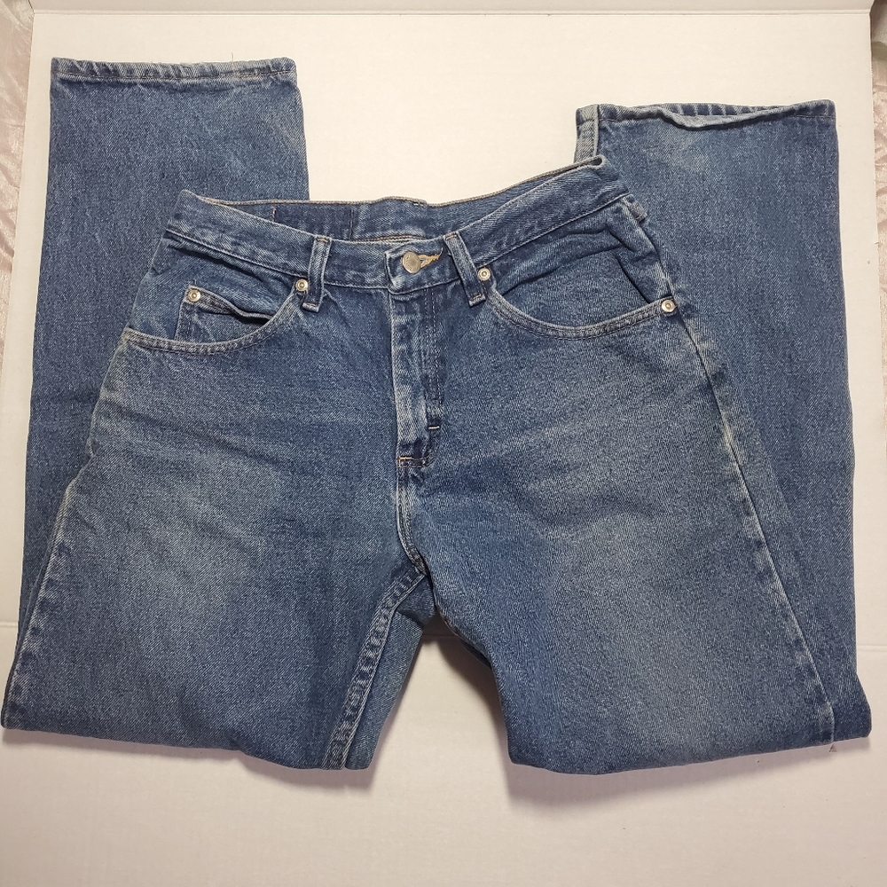 VTG Wrangler Hero Cowboy Relaxed 30x30 Distressed Denim Blue Jeans 100% Cotton